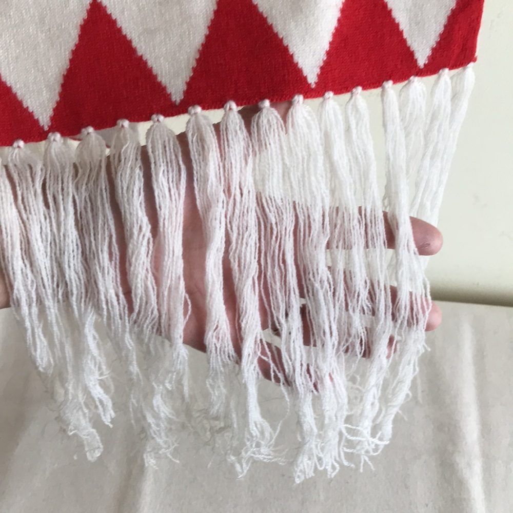 NWT Cashmere scarf Extra long rectangle Holiday red & green & purple & cream - Picture 7 of 10